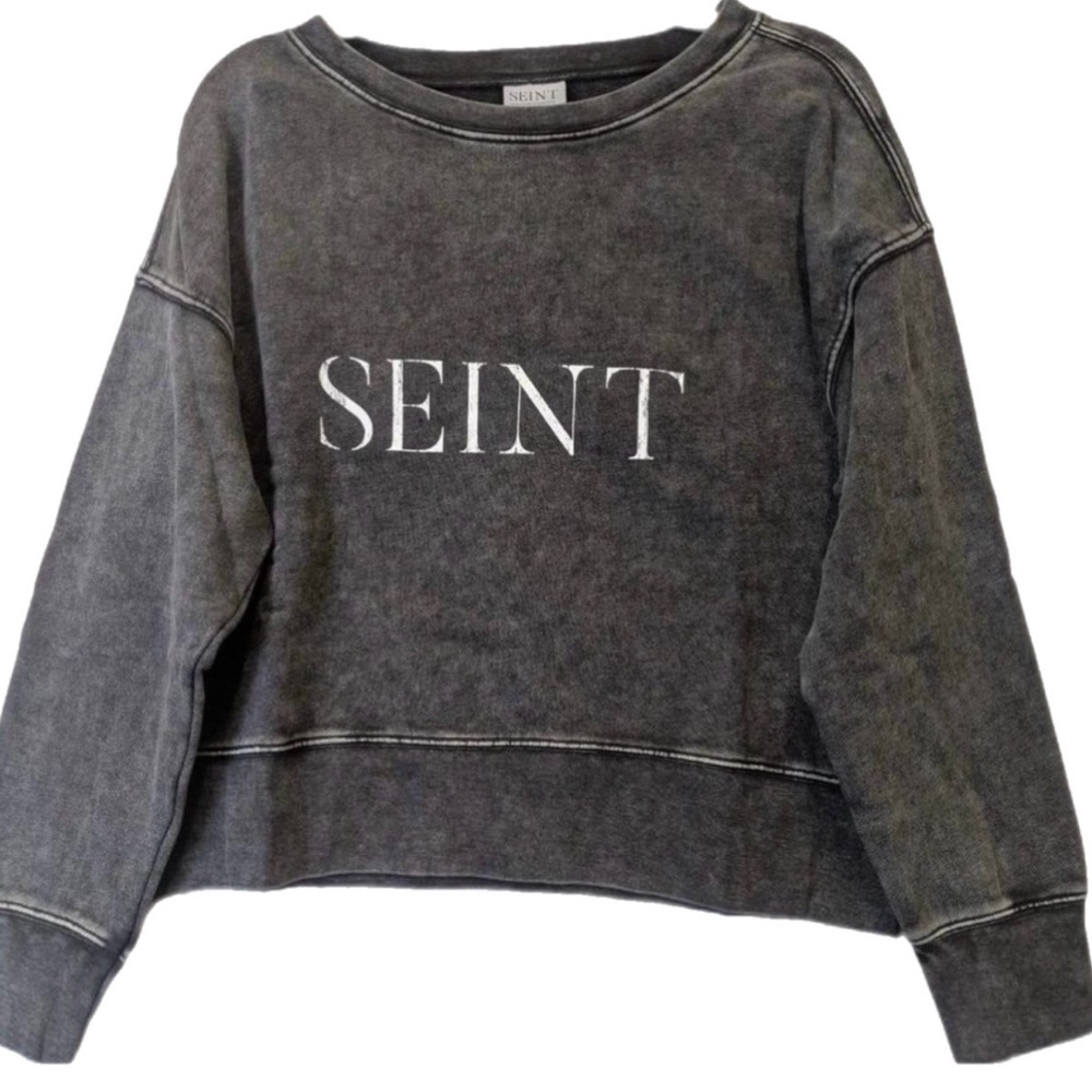 NEW SEINT Washed Black Crewneck Sweatshirt - Women's Sweater
